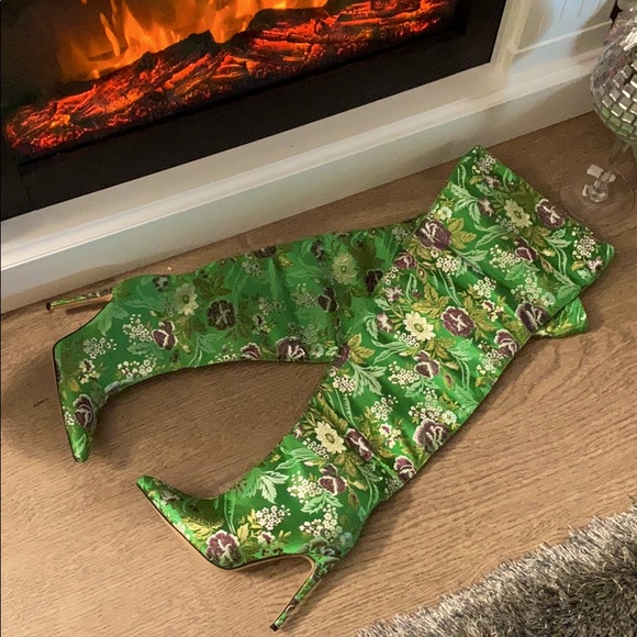 Green floral oriental thigh high boot - Picture 1 of 5